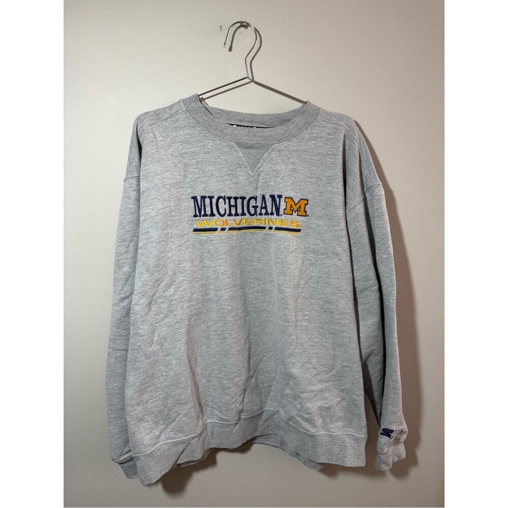 Vintage STARTER Michigan Wolverines Gray Crewneck Sweatshirt Size XL
